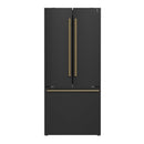 FORNO Espresso Gallipoli 30" 17.5 Cu. Ft. Refrigerator with Ice Maker in Black with Antique Brass Handles, FFFFD1974-31BLK