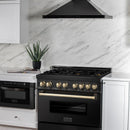 ZLINE Legacy Series Autograph Edition 36-inch Dual Fuel Range with 6 Gas Burner Stove and 4.6 Cu. Ft. Electric Oven in Black Stainless Steel with Gold Accents (RABZ-36-G)