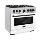 ZLINE Autograph Edition 36-Inch Select Series Gas Range with 6 Burner Cooktop and 5.2 Cu. Ft. Gas Convection Gas Oven in Satin Stainless Steel with White Matte Door and Matte Black Accents (HGRSZ-WM-36-MB)