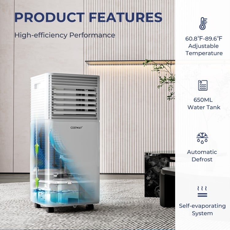 Portable Air Conditioner 8000 BTU 3-in-1 Air Conditioner with Dehumidifier and Fan Mode