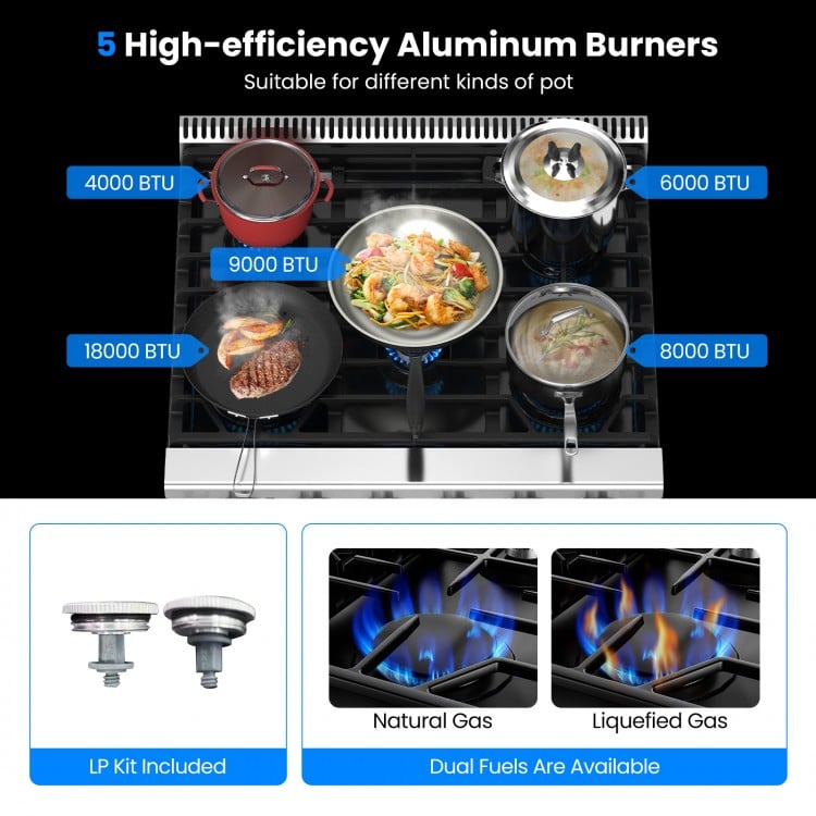 Costway 30 Inches 120V Natural Gas Range with 5 Burners Cooktop