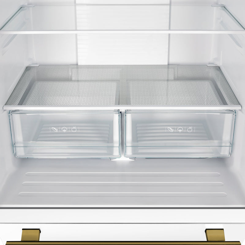 FORNO Espresso Gallipoli 30" 17.5 Cu. Ft. Refrigerator with Ice Maker in White with Antique Brass Handles, FFFFD1974-31WHT