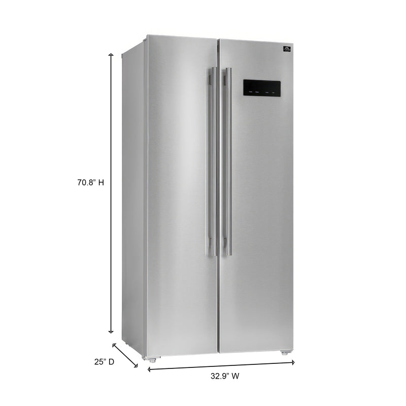 FORNO Salerno 33" 15.6 cu. ft. Side-by-Side Built-In Refrigerator in Stainless Steel, FFRBI1805-33SB