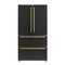 FORNO Espresso Moena 36" 19.2 cu. ft. Refrigerator with Ice Maker in Black with Antique Brass Handles, FFRBI1820-36BLK