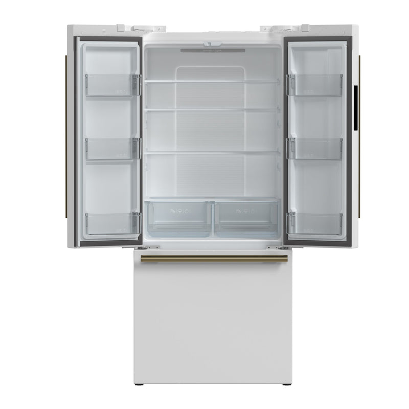 FORNO Espresso Gallipoli 30" 17.5 Cu. Ft. Refrigerator with Ice Maker in White with Antique Brass Handles, FFFFD1974-31WHT