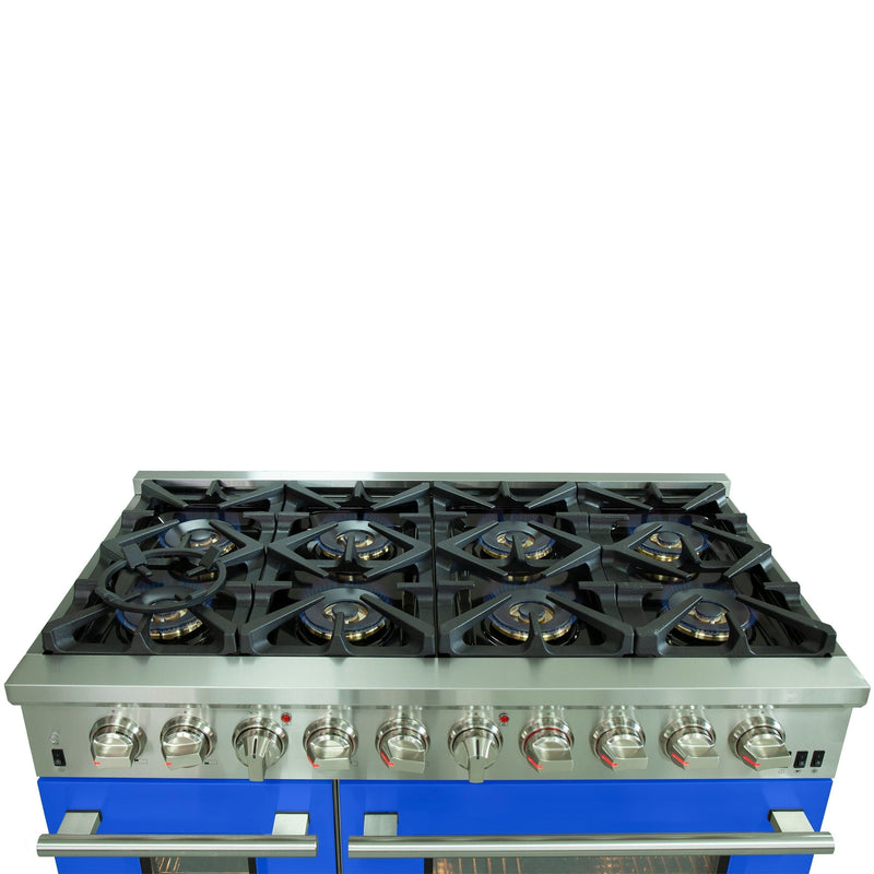 Forno 48-Inch Capriasca Dual Fuel Range with 8 Gas Burners and 240v Electric Oven in Stainless Steel with Blue Door (FFSGS6187-48BLU)