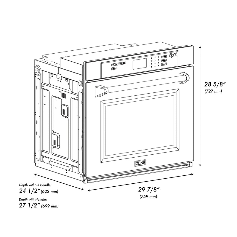 ZLINE 30-Inch Autograph Edition Professional True Convection Single Wall Oven with Air Fry and Self Clean in Stainless Steel with White Matte Door and Matte Black Handle (WASZ-WM-30-MB)