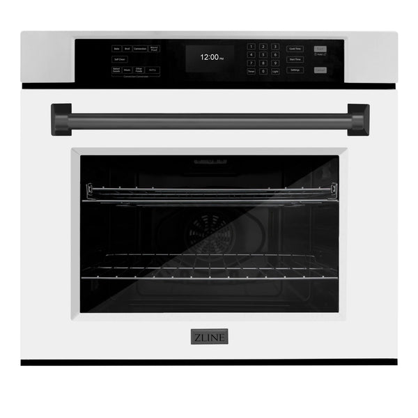 ZLINE 30-Inch Autograph Edition Professional True Convection Single Wall Oven with Air Fry and Self Clean in Stainless Steel with White Matte Door and Matte Black Handle (WASZ-WM-30-MB)