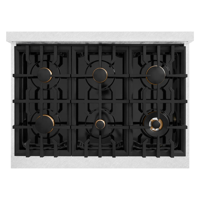 ZLINE Autograph Edition 36-Inch Select Series Gas Range with 6 Burner Cooktop and 5.2 Cu. Ft. Gas Convection Gas Oven in Satin Stainless Steel with White Matte Door and Matte Black Accents (HGRSZ-WM-36-MB)